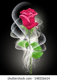 Rose and smoke on the black background