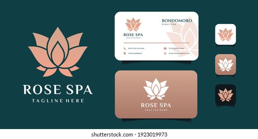 Rose spa lotus flower logo design with business card template. Logo can be used for decoration, brand, identity, icon, yoga, and business company