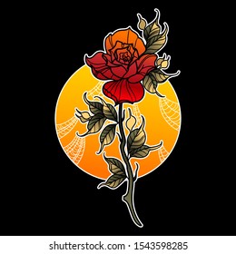 Rose with spiderweb. Vector design for t-shirts.