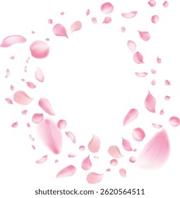 Rose Spiral pin petals or sakura flying petals, romantic background with realistic pink 