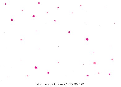 Rose Stars Anniversary. Red Confetti Card. Coral Falling Gift. Celebration Sky. Pink Glitter Gift. Sparkling Space. Texture Modern. Universe Design.