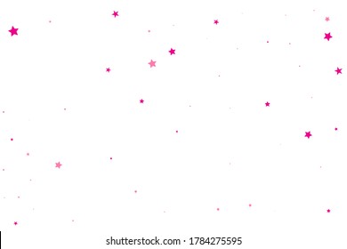 Rose Stars Symbol. Pink Confetti Cosmos. Red Falling Space. Celebration Background. Coral Glitter Symbol. Sparkling Modern. Texture Card. Universe Festive.