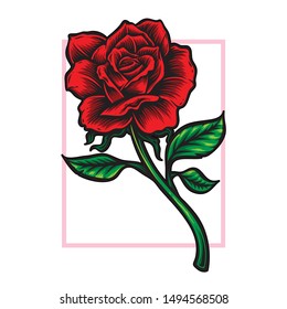 rose stem flower vector logo