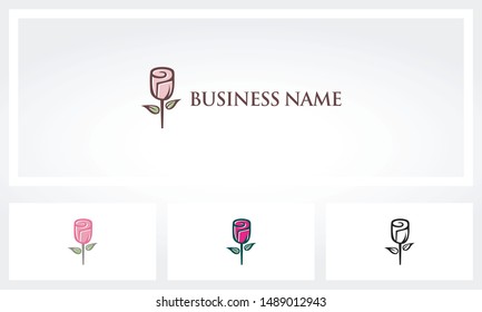 Rose With Stem And Leaves Logo