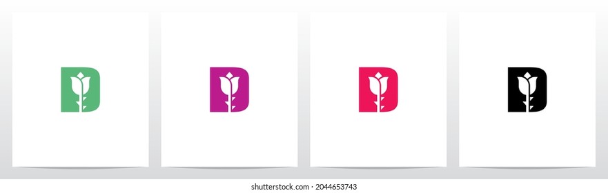 Rose With Stem On Letter Logo Design D