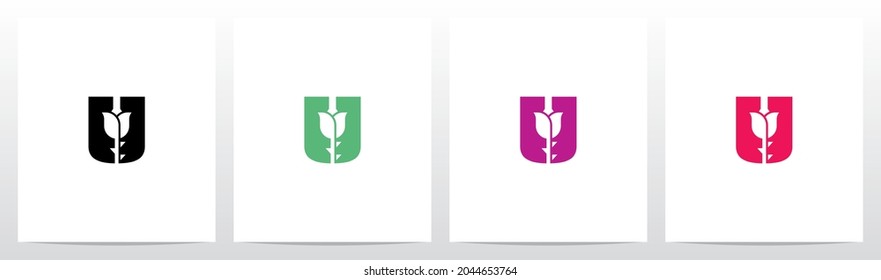 Rose With Stem On Letter Logo Design U