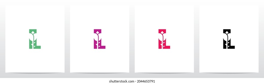 Rose With Stem On Letter Logo Design L
