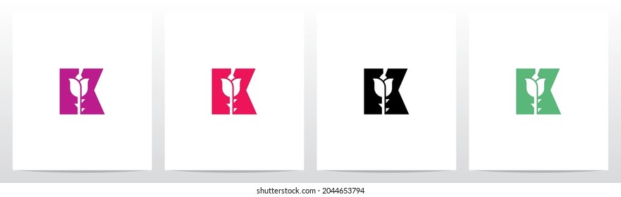 Rose With Stem On Letter Logo Design K