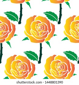 Rose with stem, throrn and Leaves - Scroll saw, Intarsia, T Shirt design, Wall sticker, Tattoo or Embossing art is in Seamless Pattern