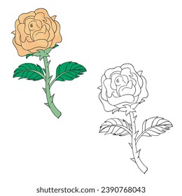 A rose with stem vector illustration. Simple design outline style. You can change color you want. 