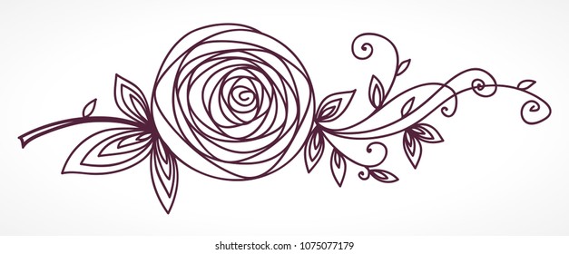 Rose. Stylized flower hand drawing. Outline icon symbol. Present for wedding, birthday invitation card