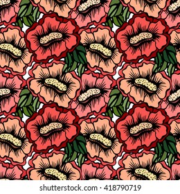 Rose stylized flower seamless pattern. Floral background.