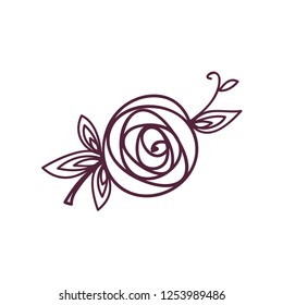 Rose. Stylized flower symbol. Outline hand drawing icon. Decorative element for wedding, birthday design.