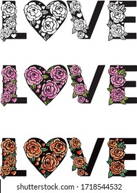 Rose. Stylized flower symbol. Outline hand drawing icon. Decorative element for wedding birthday design with lettering 03