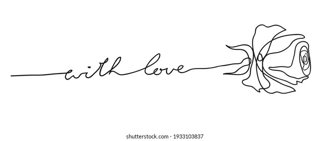 Rose. Stylized flower symbol. Outline hand drawing icon. Decorative element for wedding birthday design with lettering love you