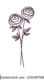 Rose. Stylized flower symbol set. Outline hand drawing icon. Decorative element for wedding, birthday design.