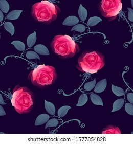 The Rose. Stylized image of a flower. Seamless pattern. Vector graphics