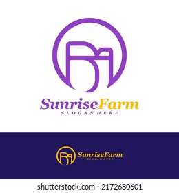 Rose with Sun Logo Design Template. Rose Farm logo concept vector. Creative Icon Symbol