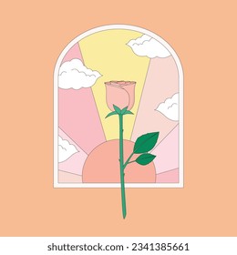 rose sunshine window, vector illustration