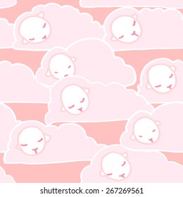 Rose sweet Little sheep flying like clouds, seamless pattern, vector design