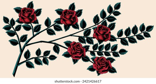 Diseño vectorial de tatuaje rosa en color rojo y negro.