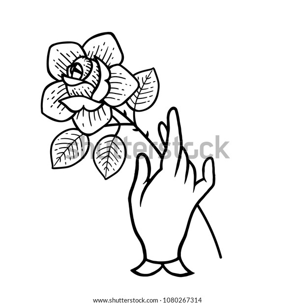 Rose Tattoo Hand Traditional Black Dot Stock Vector Royalty Free 1080267314