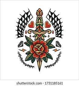 diseño vectorial de ilustración de tatuaje de rosa 