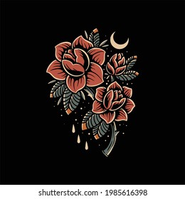 diseño vectorial de ilustración de tatuaje de rosa