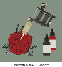 Rose tattoo and tattoo machine