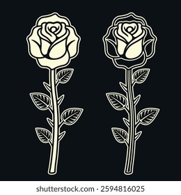 Rose tattoo style vector illustration with elegant linework and gothic aesthetics. Perfect for vintage, minimal, and ornamental designs, stickers, patterns, and modern ink art