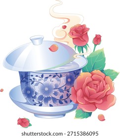 Ilustración vectorial de empaquetado del té de Rose