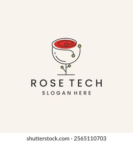 Rose tech logo icon design template vector illustration