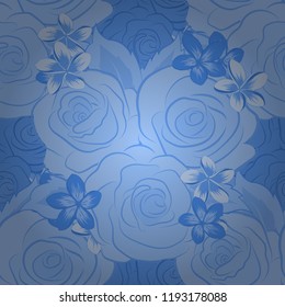 Rose texture vector Illustration. Abstract seamless pattern with stylized blue rose flowers. Hold rose flower.