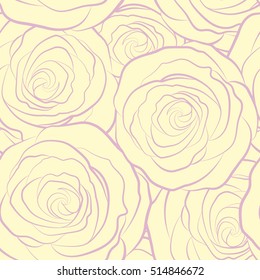 Rose texture vector Illustration. Abstract seamless pattern with stylized beige and violet rose flowers. Monochrome hold rose flower.