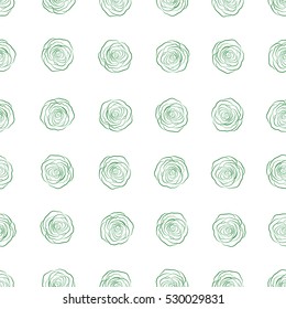 Rose texture vector Illustration. Abstract seamless pattern with stylized green rose flowers. Monochrome hold rose flower.