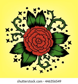 A rose with thorns vector illustration. Tattoo style. Retro print for t-shirts.