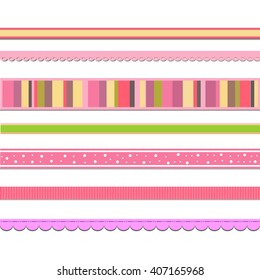 rose tinded set of  seamless  ribbons. vector illustration