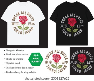 Rose con tokyo, habla todas las reglas. El vector está listo para la impresión y con versión en blanco y negro.