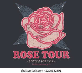 Diseño de camiseta vectorial de la gira rosa. Diseño de afiches de rock and roll.