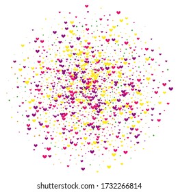 Rose Transparent Confetti Wallpaper. Purple Vector Background. Pink Heart Friendship.