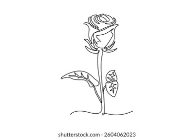 Rose. Tree and flower concept. Single line draw design. Vector graphic illustration