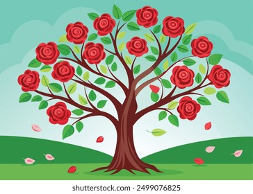 Rose tree plant for vector