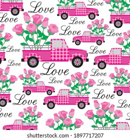 Rose truck pattern for valentine greeting card and gift wrap