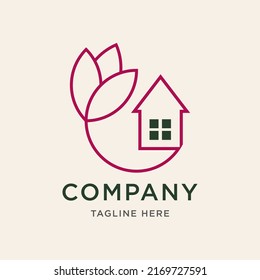 Rose Tulips Flower With House Logo For Real Estate, Beauty Shop