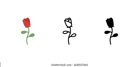 Rose Valentines Day icon. Holidays flat, silhouette, line vector illustration on white background