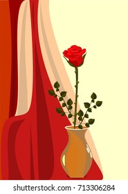 Rose in a vase against a burgundy fabric