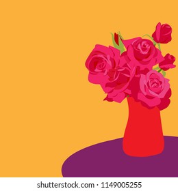 Rose in  vase. greeting card,illustration,background.