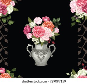 Rose vase, rose pattern vector, vintage image