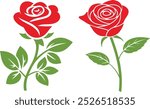 Rose vector art illustration with leaves, rose the art of love, symbol of love