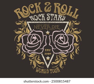 Rose vector artwork design for shirt and others. Rose flower artwork. Rock star never die.